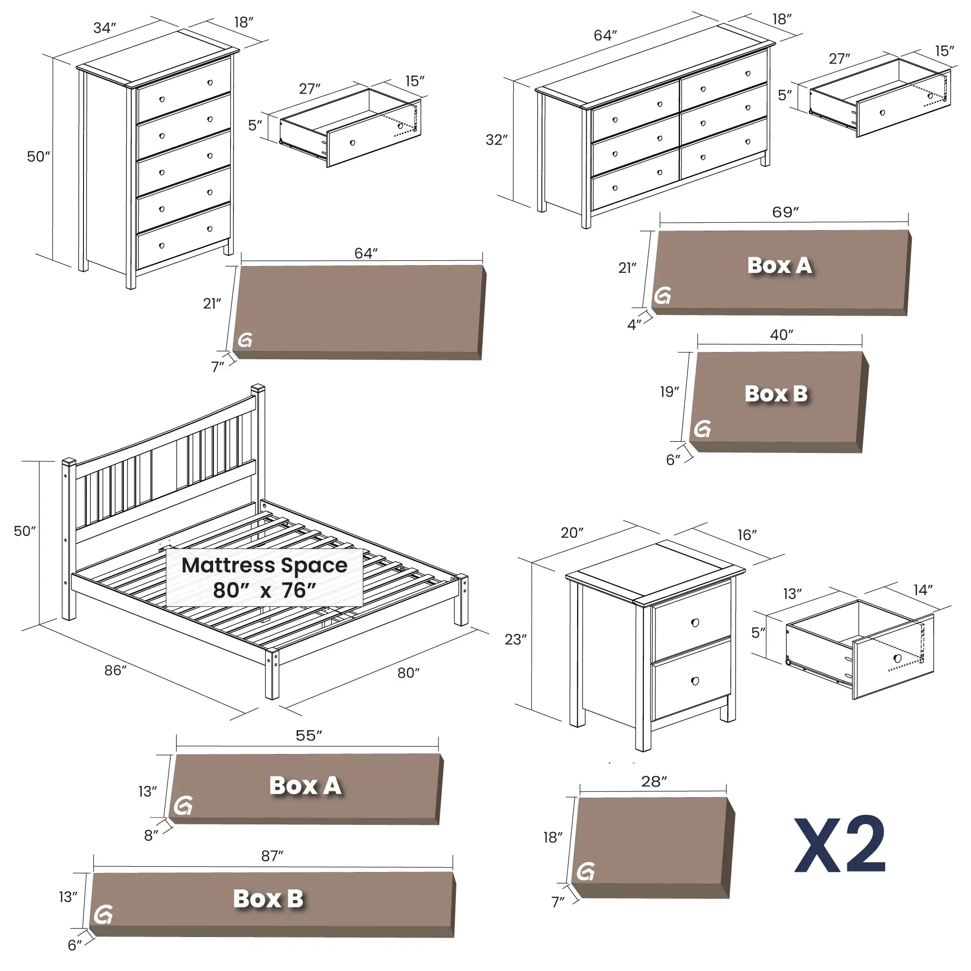 Shaker Slat Platform Bedroom Set (5-piece)
