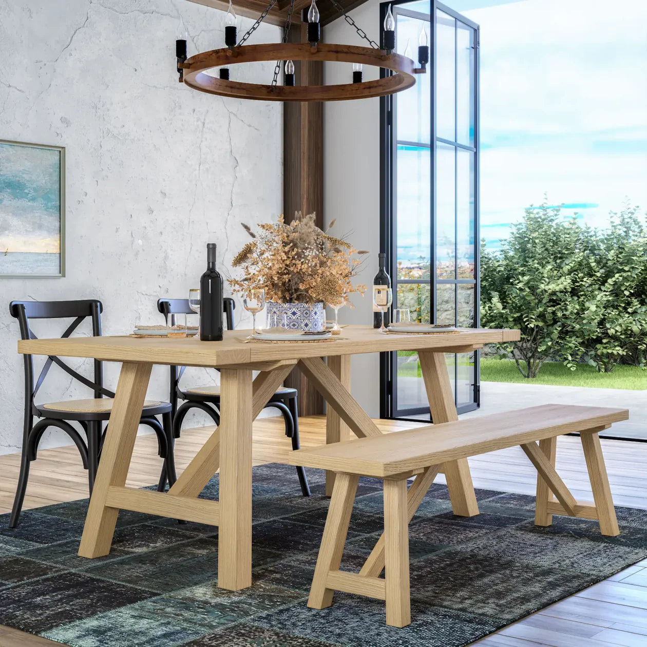 Cascais 72" Table & Bench Dining Set (3-piece)