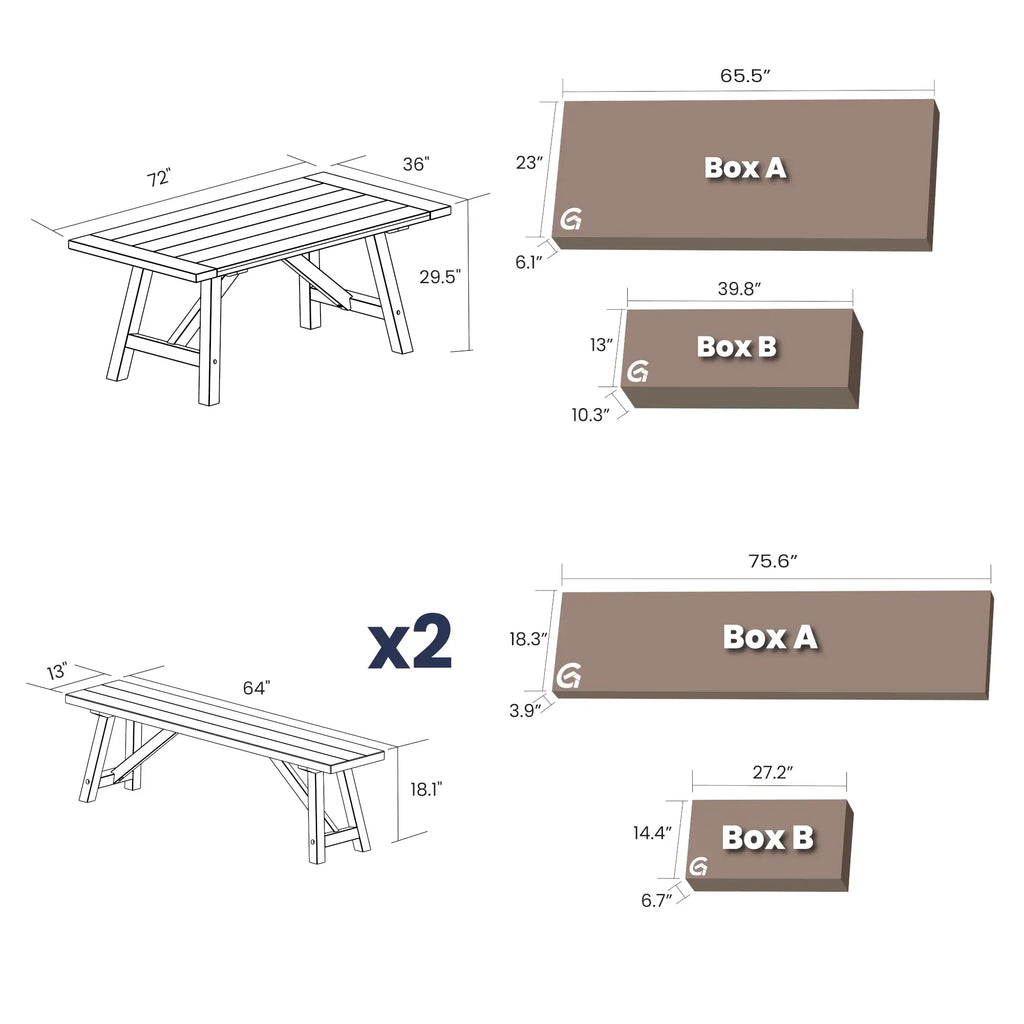 Cascais 72" Table & Bench Dining Set (3-piece)