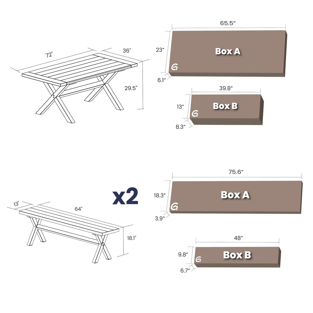 Cascais 72" Table & Bench Dining Set (3-piece)
