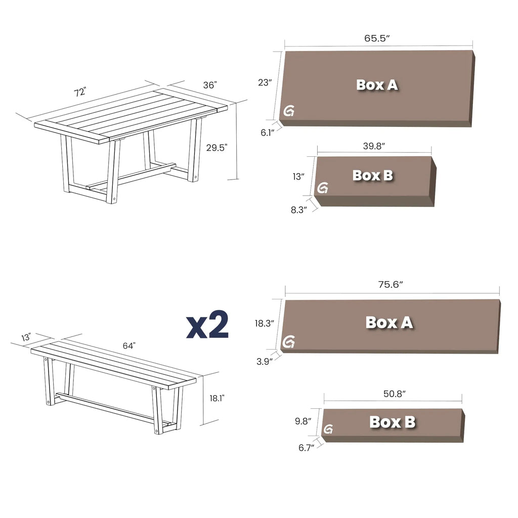 Cascais 72" Table & Bench Dining Set (3-piece)