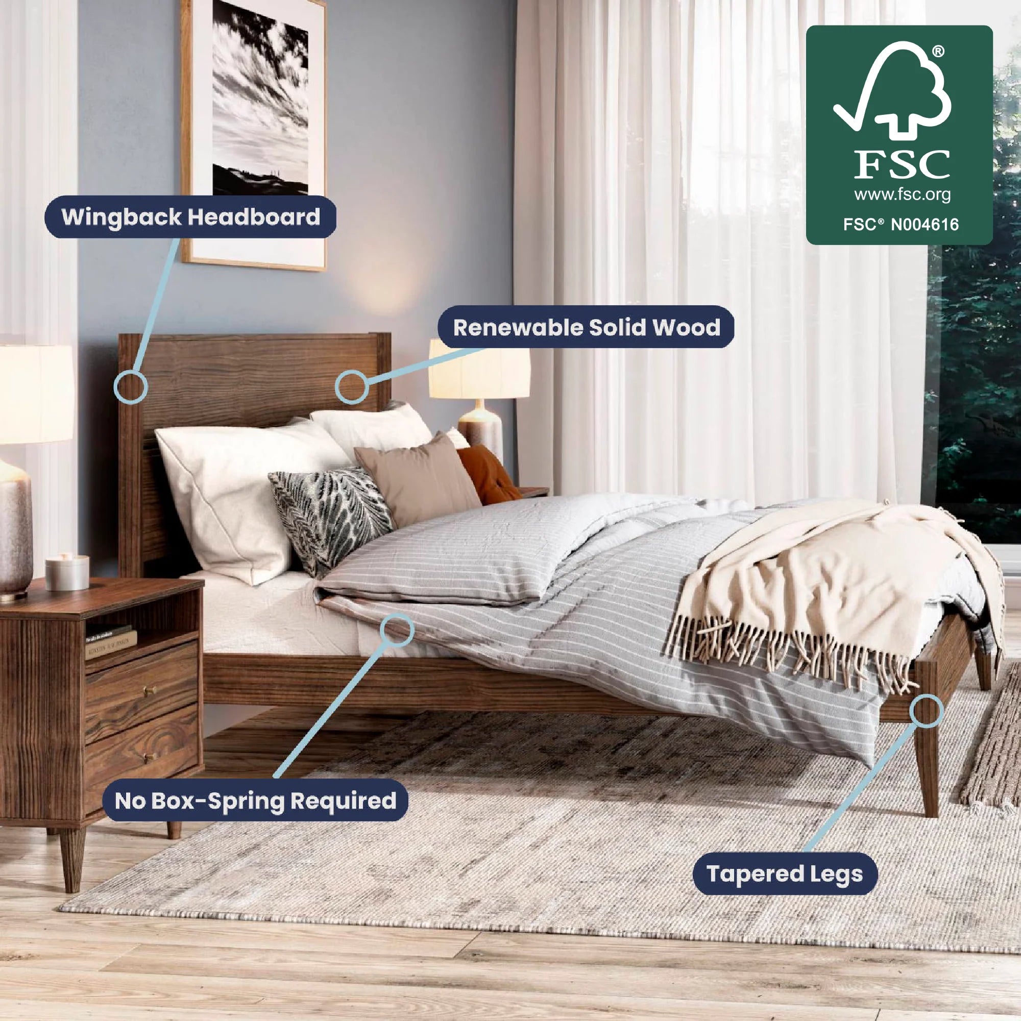 Mid Century Panel Bed