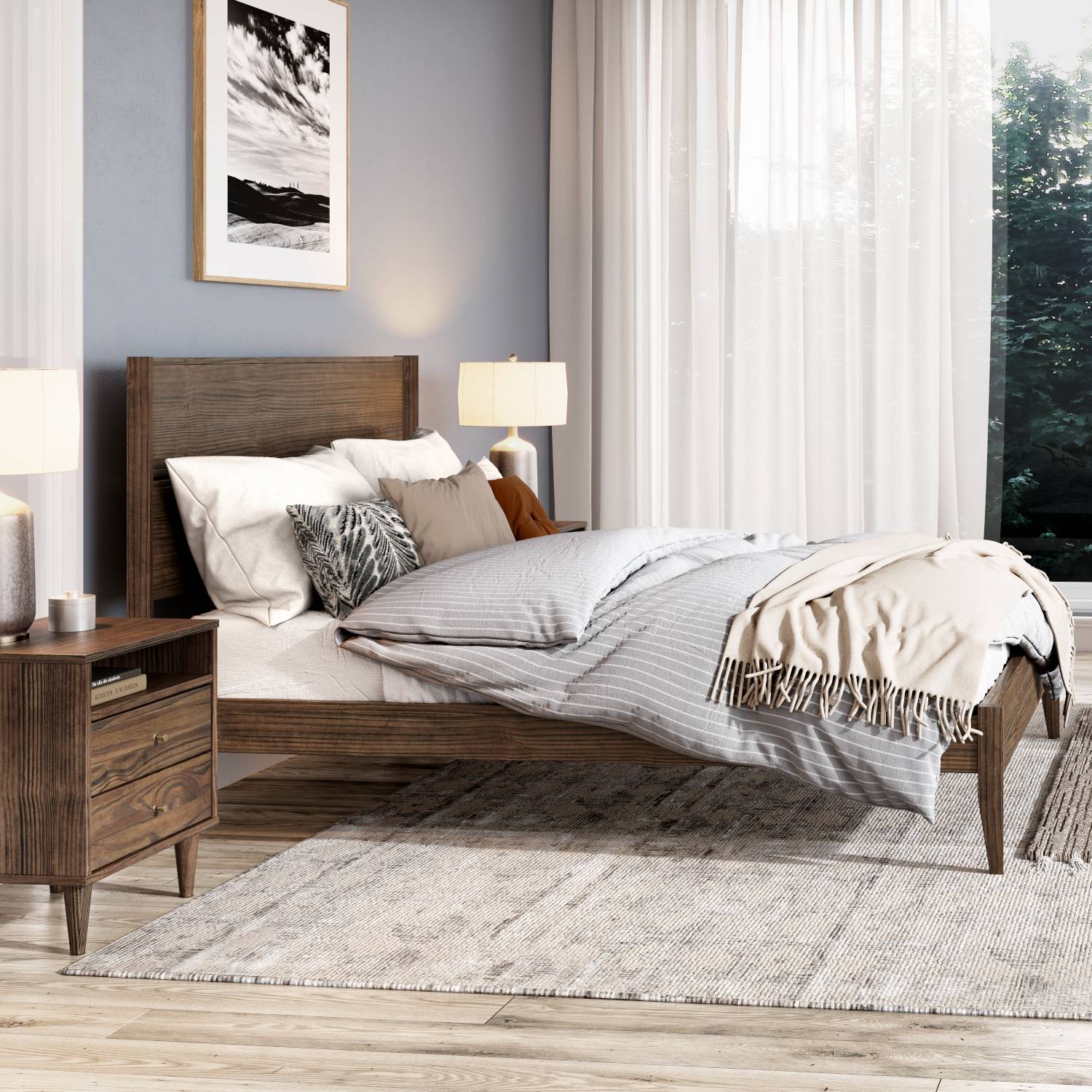 Mid Century Panel Bed